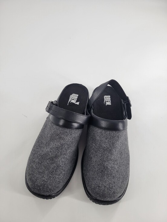 Drew Shoes - Drew Savannah Gray Felt Slip-On Loafers with Black Adjustable Strap Size 10.5